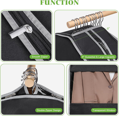 KEEGH Space Saving Hanging Garment Bag with Self Compression Zipper, 50 Inch Garment Bags for Hanging Clothes with Clear Window, Suit Bags for Closet Storage (3 Pack)