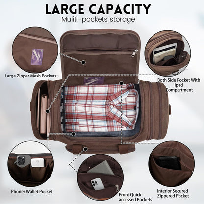 Men'S Duffle Bag For Travel, Expandable Canvas Duffel Bags Overnight Weekend Gym Carry On Luggage Bag For Men(Coffee)