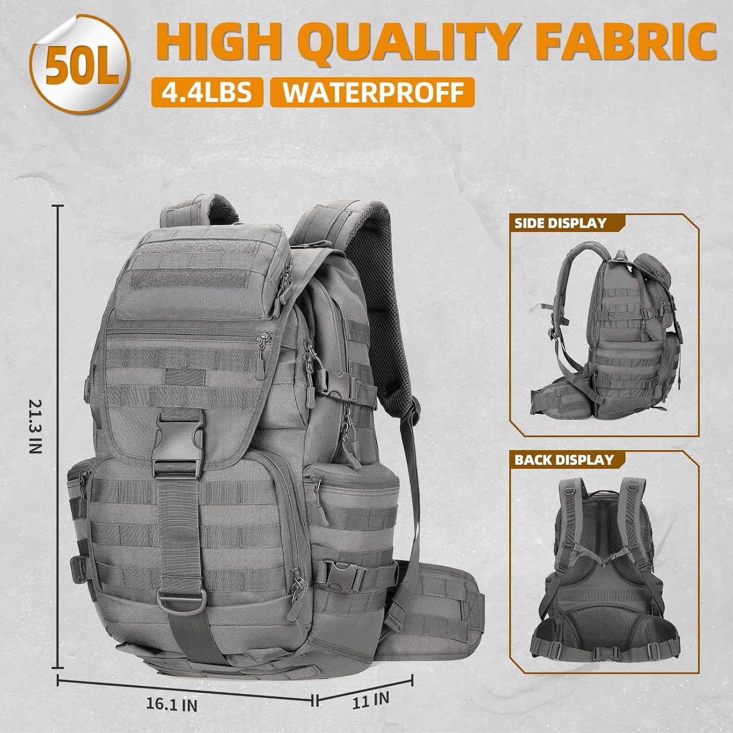 50L Military Tactical Backpack Hiking Waterproof Backpack Large Military Pack 3 Day Assault Pack Molle Bag Rucksack