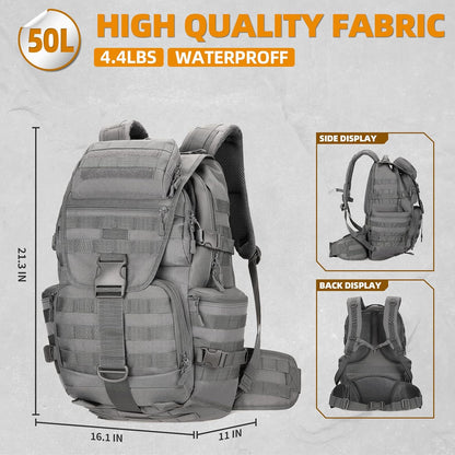 50L Military Tactical Backpack Hiking Waterproof Backpack Large Military Pack 3 Day Assault Pack Molle Bag Rucksack
