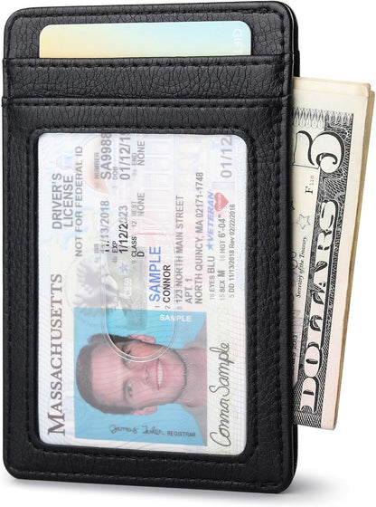 Buffway Mens Slim Wallet, Minimalist Thin Front Pocket Leather Credit Card Holder with RFID Blocking for Work Travel