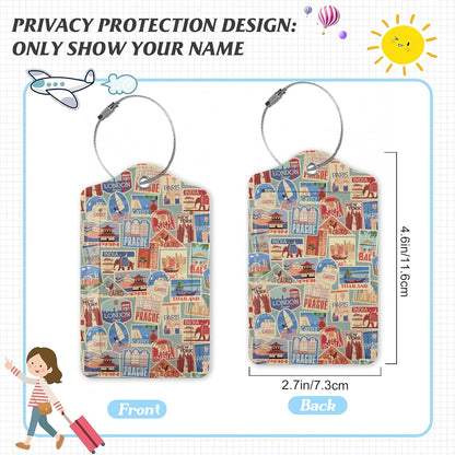 3 Pack Luggage Tag for Suitcase,Travel Stamp Leather Luggage Tags with Privacy Cover Name ID Label Identifiers Travel Bag Tags for Women Men Boys Girls