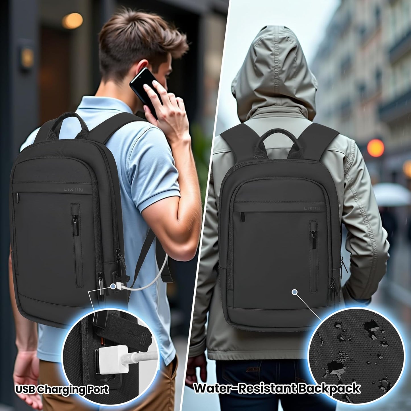 Business Backpack for Men Lightweight Commute Laptop Backpack Anti-Theft Water Resistant Backpack for 17.3 Inch Computer for Daily Office Work with Small Bag(Black)
