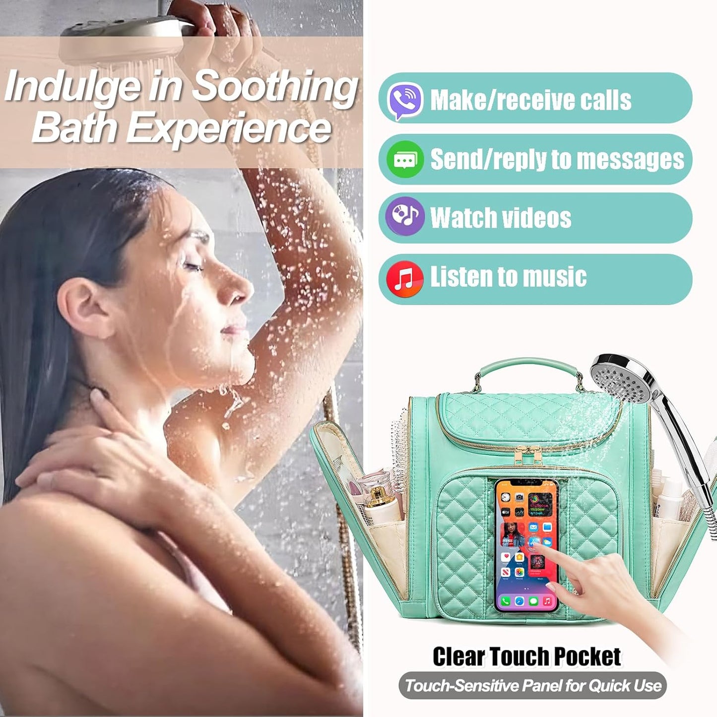 Travel Toiletry Bag for Women, Hanging Toiletry Bag, Bathroom Bag Portable Shower Caddy for College Dorm Travel Shower Bag for Women Water-Resistant Cosmetic Makeup Bag (Green)