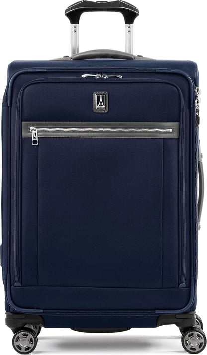 Travelpro Platinum Elite Softside Expandable Checked Luggage, 8 Wheel Spinner Suitcase, TSA Lock, Men and Women, Dark Blue, Checked Medium 25-Inch