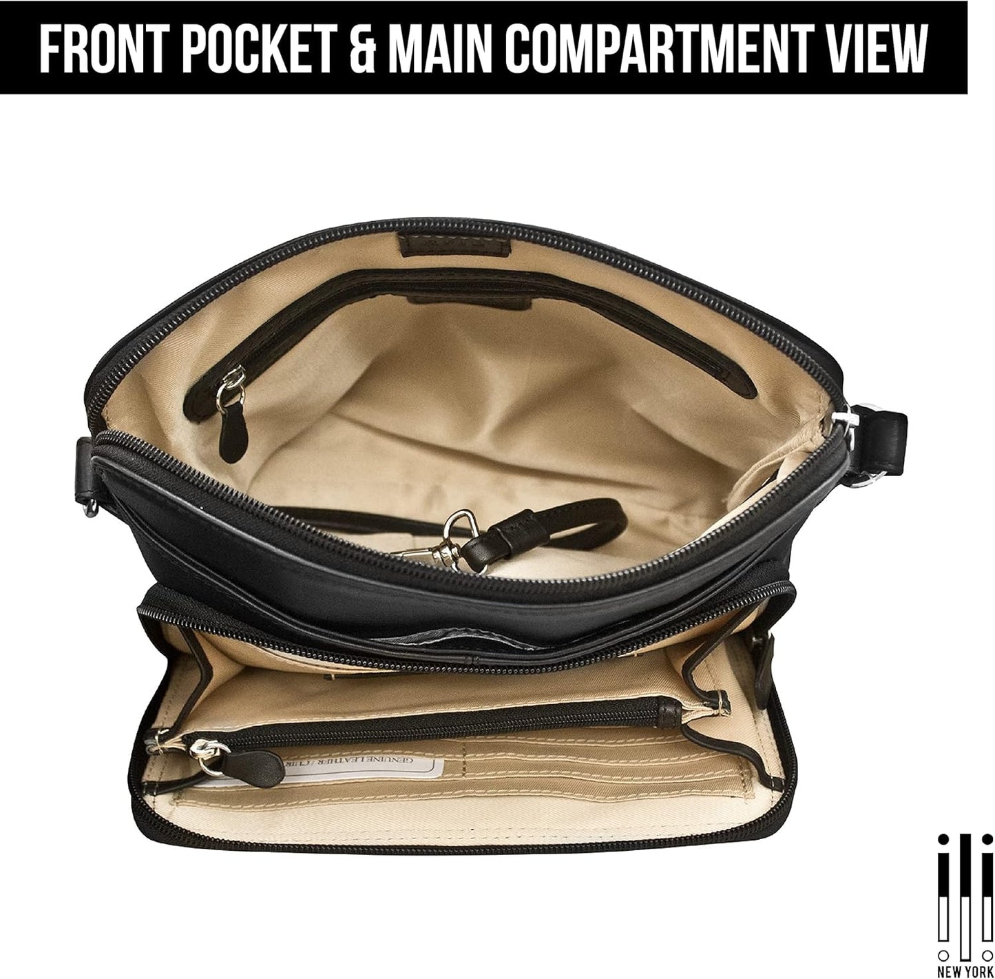 ili New York Genuine Leather Crossbody Bags for Women - Premium RFID Blocking Shoulder Bag Organizer with Adjustable Strap