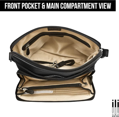 ili New York Genuine Leather Crossbody Bags for Women - Premium RFID Blocking Shoulder Bag Organizer with Adjustable Strap