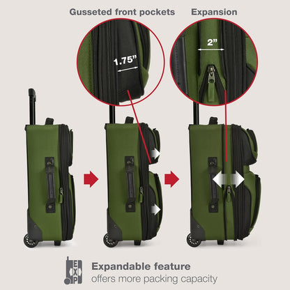 U.S. Traveler Rio Softside Expandable Carry-on Rolling Luggage, Green, 2 Wheel Set