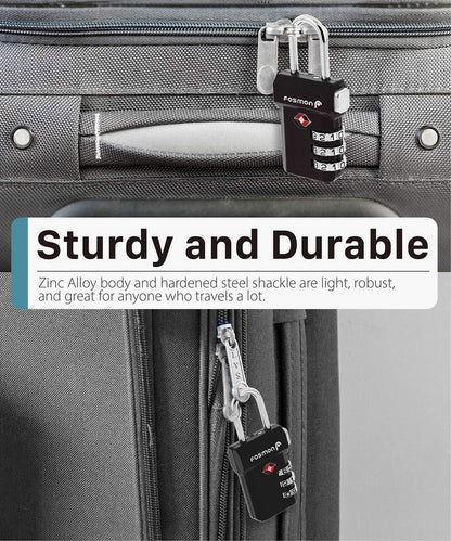 Fosmon TSA Approved Luggage Locks, Suitcase Travel Lock with Push Release Button for Extra Security, 3 Digit Combination Padlock for Gun Case Backpack Zipper Anti Theft Gym Locker - Black, 2 Pack