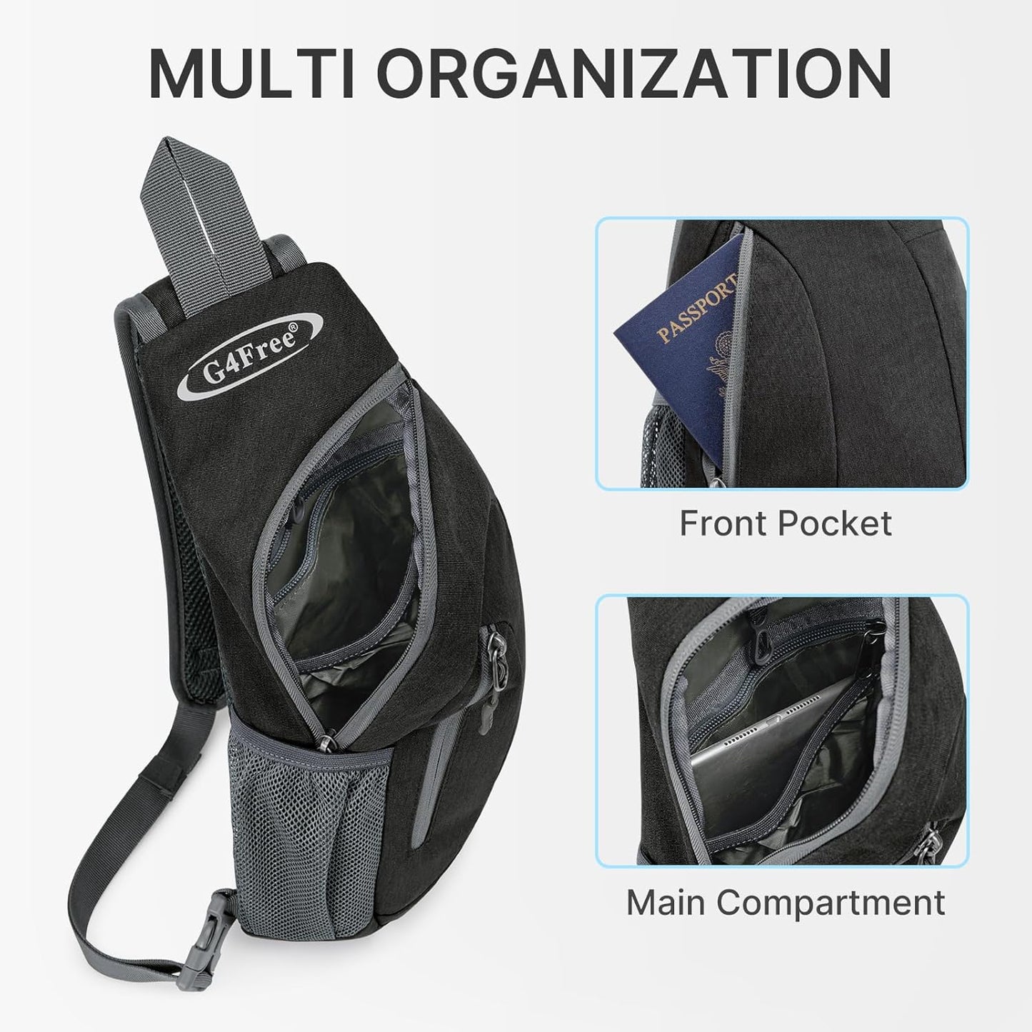 G4Free Sling Bag for Men Women, Small Crossbody Backpack Lightweight Chest Shoulder Bags for Travel, Outdoor and Sports (Dark Grey)