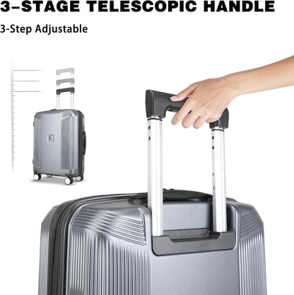 28 Inch Luggage with Spinner Wheels, Lightweight Expandable PC Hardside Large Checked Luggage with TSA Lock, Durable Rolling Suitcase, Gray