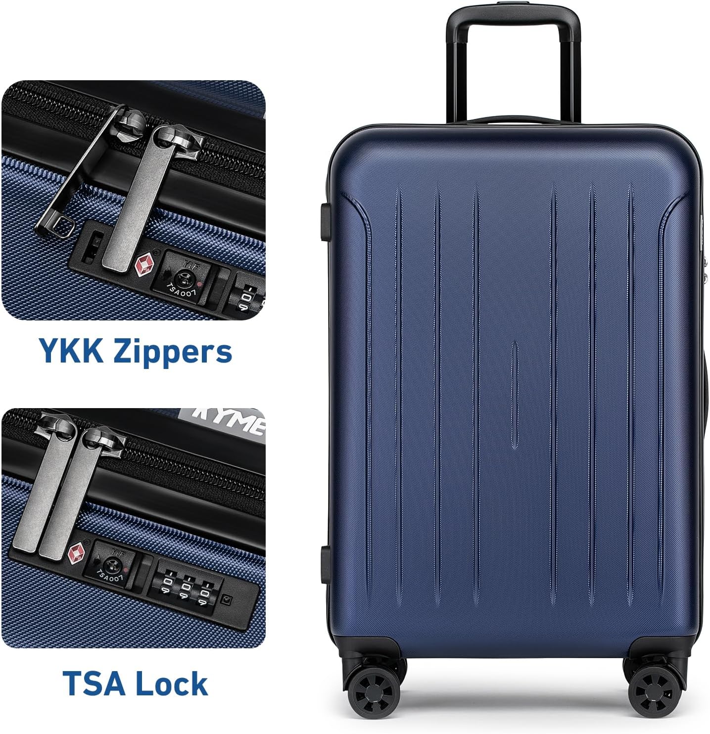 KYME Suitcase Hardshell With Double Spinner Wheels, PC+ABS TSA Lock Travel Luggage (Navy Blue, 24" Checked)