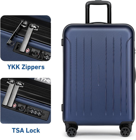 KYME Suitcase Hardshell With Double Spinner Wheels, PC+ABS TSA Lock Travel Luggage (Navy Blue, 24" Checked)
