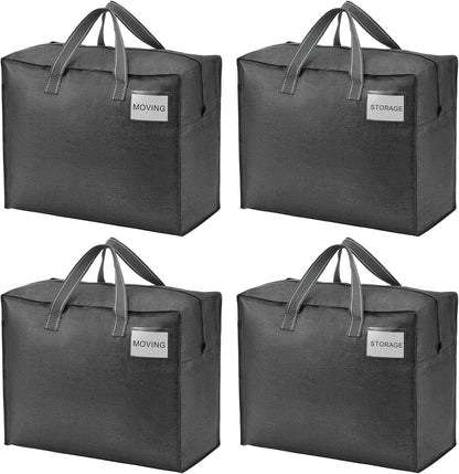 VENO 4 Pack Heavy Duty Moving Bags, Storage Bags, Packing Supplies, Top Zipper, Storage Totes for Camping, Clothes, Bedding, Comforters, Pillows (13 Gallon Dark Gray, 4 Pack)