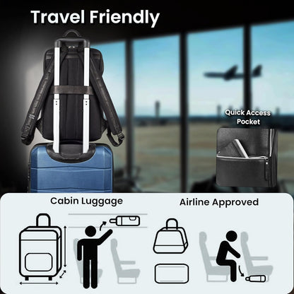 LEATHER VILLAGE Leather Laptop Backpack for Men |Black | Slim Professional Business Bag Fits 15.6”-Laptop | Water-Repellent Work & Travel Daypack with Trolley Strap