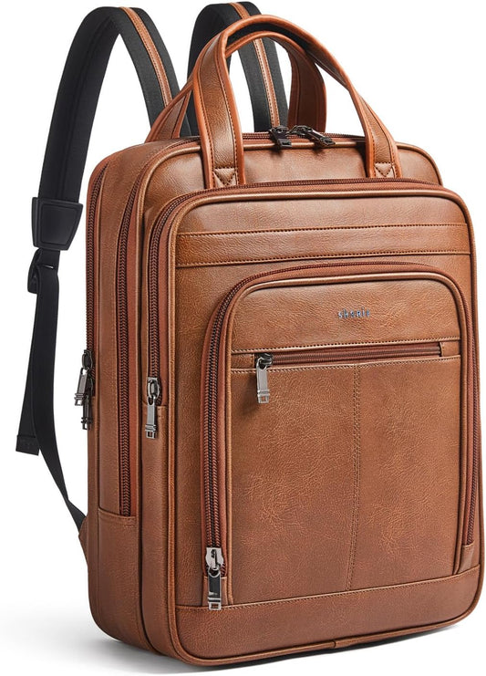 Shrrie 15.6" Laptop Backpack,Business Work Backpack Briefcase,Durable Computer Backpack for Office,Travel,College,Two-toned Brown
