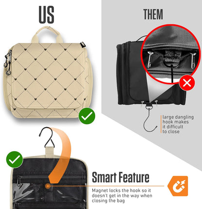 VENTURE 4TH Hanging Travel Toiletry Bag for Women & Men - Travel Organizer with Expandable Compartments & Removable Clear Pouch for Toiletries (Beige Diamonds)