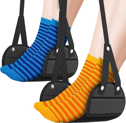 2 Pack Airplane Foot Hammock, Portable Travel Feet Rest Leg Relief, Ergonomic Hanging Sling for Long Flight,Car, Office Home, Comfort Support Travel Essentials, Black