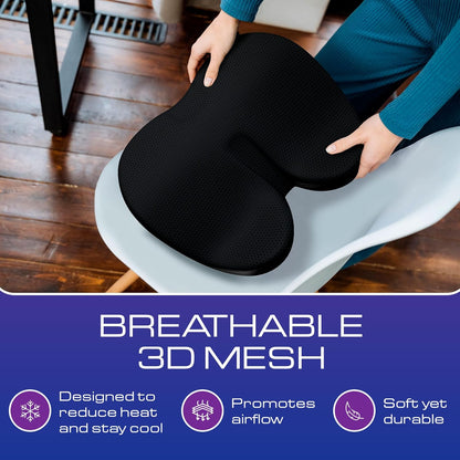 Ergonomic Seat Cushion - Memory Foam Chair Cushions | Gaming Chair Cushions | Office & Car Seat Cushion with Heat Reducing 3D Mesh | Office Chair Cushion for Back Pain - Pain Relief
