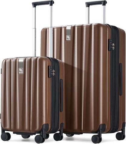 Hanke Expandable Hard Shell Luggage Sets 2 piece Carry on Luggage with Wheels Suitcases Lightweight Checked TSA Luggage Rolling Large Suitcase Travel Luggage Bag Woman Men 20/29 Inch(Brown)