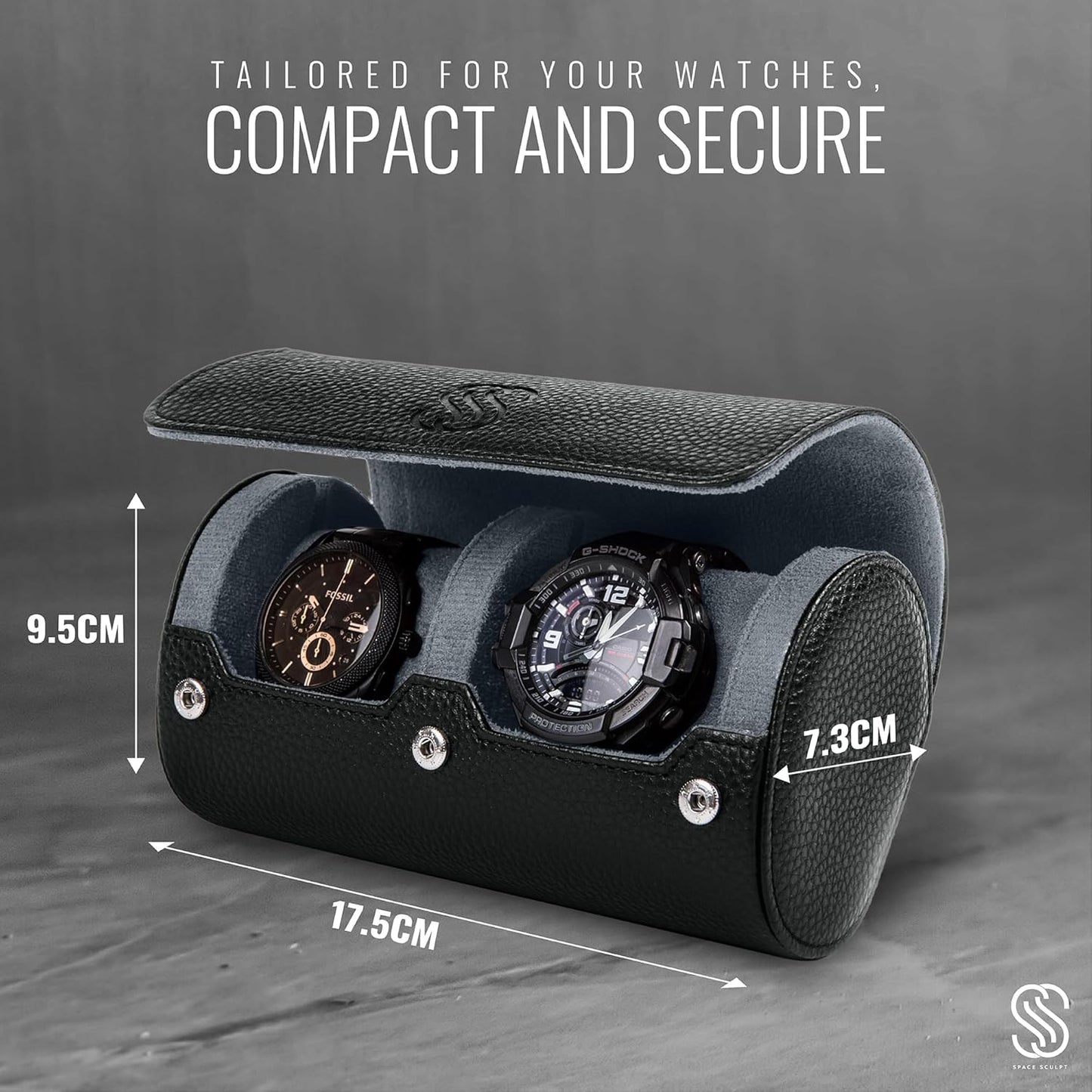 2 Watch Travel Case for Men – Sleek Faux Leather Organizer for Smart & Luxury Timepieces - Portable Travel Watch Storage Box - Ideal Gift for Men with Premium Gift box (Black & Grey)