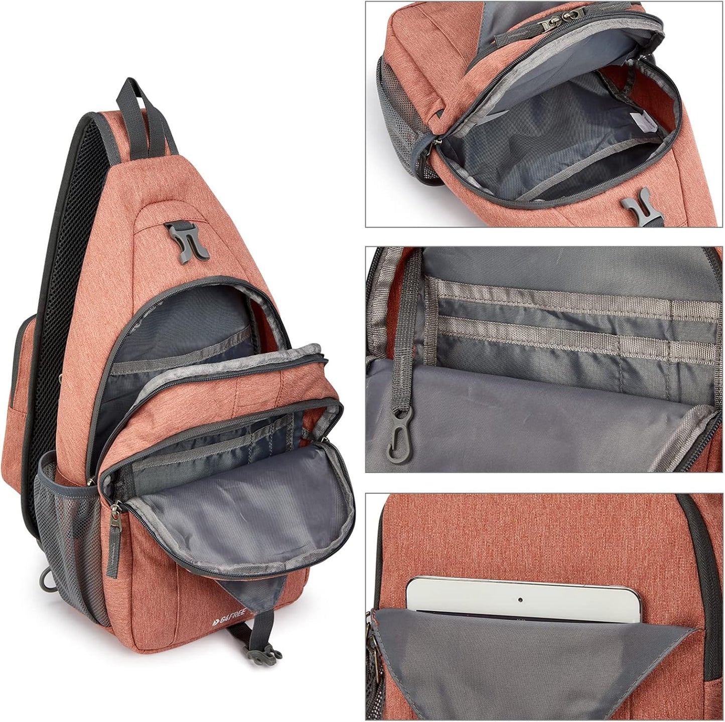 G4Free Sling Bag RFID Blocking Sling Backpack Crossbody Chest Bag Daypack for Hiking Travel(Light orange)