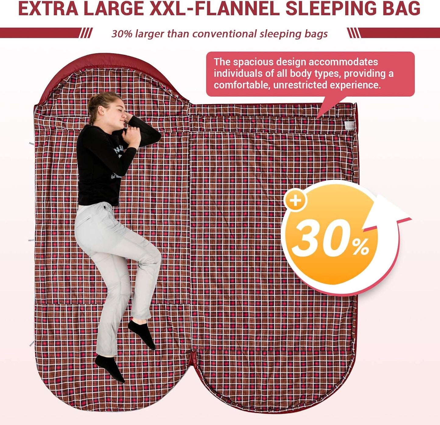 KingCamp Sleeping Bag for Adults, Cold Weather & Warm Extra Wide Big & Tall XL Portable Waterproof Flannel Sleeping Bags, Essentials Gear Accessories for Camping Backpacking Hiking Indoor & Outdoor