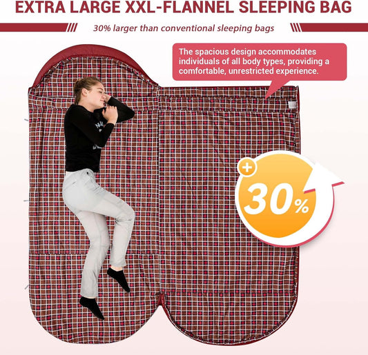 KingCamp Sleeping Bag for Adults, Cold Weather & Warm Extra Wide Big & Tall XL Portable Waterproof Flannel Sleeping Bags, Essentials Gear Accessories for Camping Backpacking Hiking Indoor & Outdoor