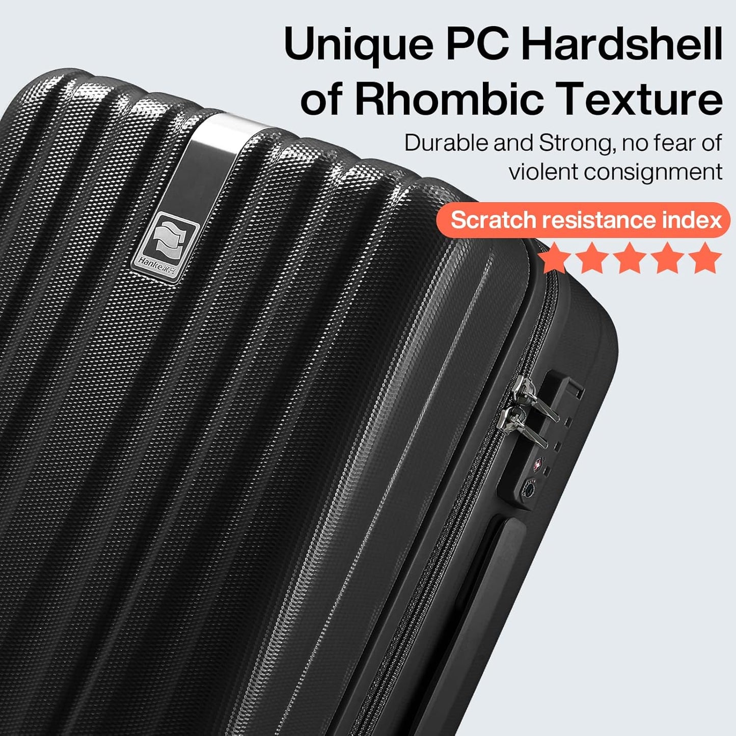 Hanke 20 Inch Carry On Luggage 22x14x9 Airline Approved Lightweight PC Hard Shell Suitcases with Wheels Travel Luggage Rolling Suitcase Travel Luggage Bag for Weekender(Jet Black)