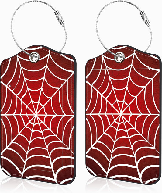 2 Pack Luggage Tags for Suitcases Spider Web Leather Luggage Tags Privacy Cover ID Label with Stainless Steel Loop and Address Card for Women Men Travel Bag Backpack