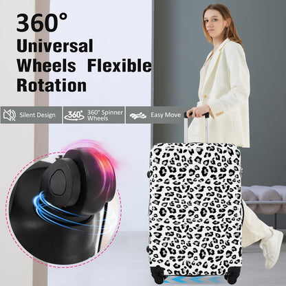 Merax Luggage Sets 3 Piece, Hardside Expandable Suitcase Set with Spinner Wheels, Lightweight Leopard Luggage 20+24+28 IN, Leopard White+Black