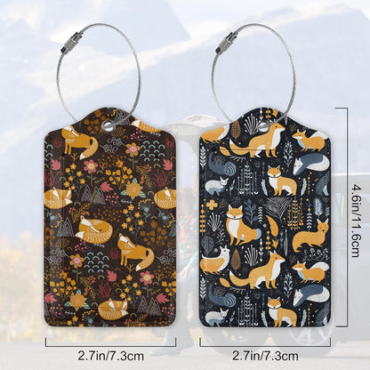 Foxes in The Forest 2 Pack Luggage Tag for Suitcase, Cute Unique Leather Bag Tags Identifiers Privacy Cover ID Label with Durable Steel Loop for Women Men Kids Girls Travel