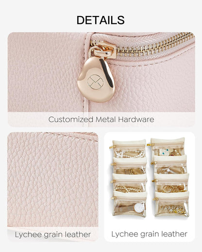Vlando Graduation Gifts, Jewelry Box with 8 Velvet Jewelry Bags Travel Jewelry Case for Women Girls Jewelry Organizer Necklace Rings Earrings Bags Gift Ideas for Teacher Birthday Bride (Pink)
