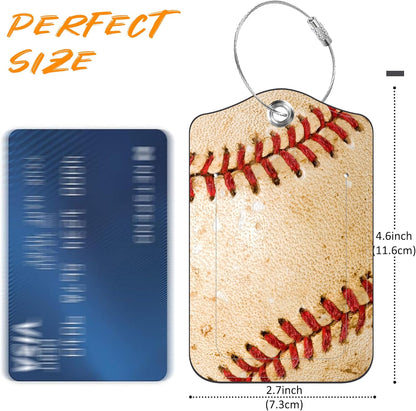 Luggage Tags for Suitcase Baseball 2 PCS Leather Travel Luggage Tag with Stainless Steel Loop Name ID Label Privacy Cover for Women Men Travel