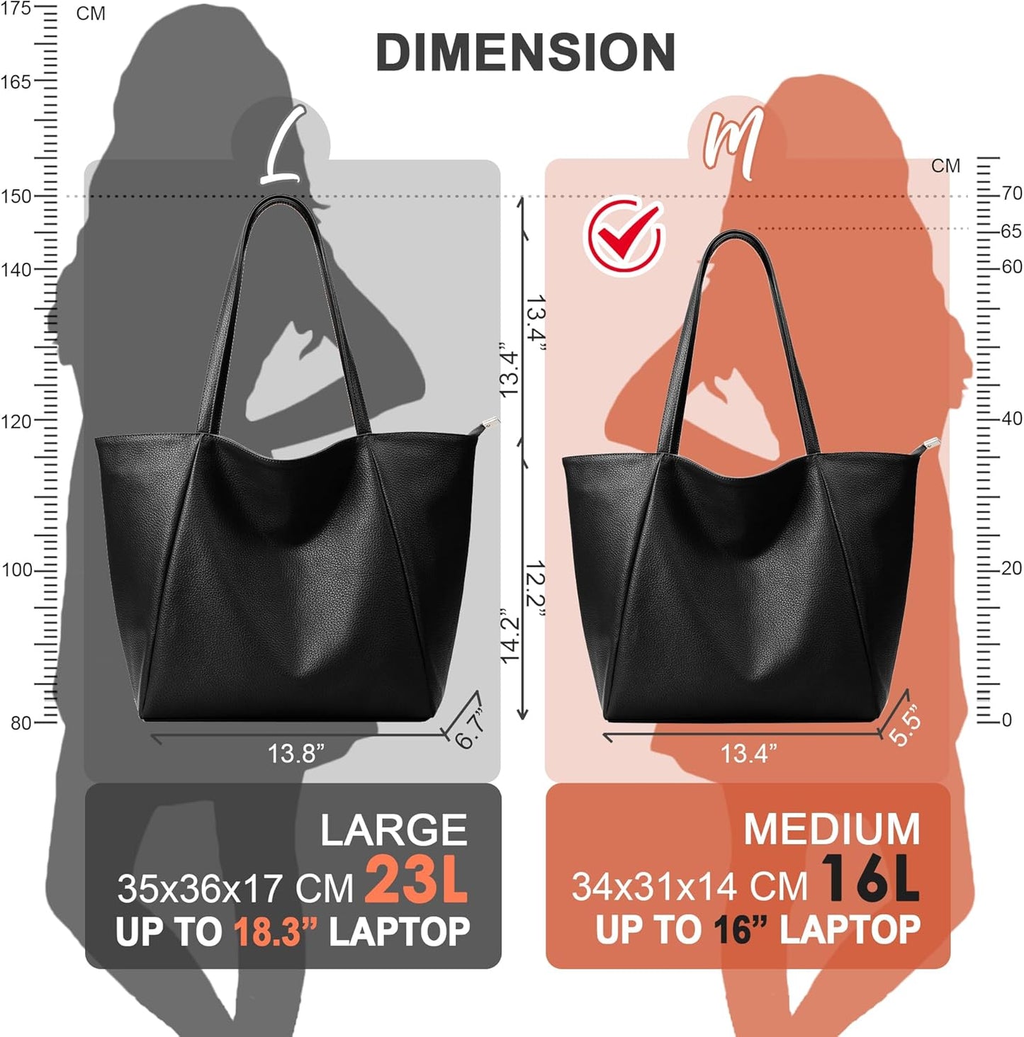 KALIDI Large Tote Bag Vegan Leather Casual Zipper Work Bag Weekender Hobo for Women 23L Oversize Shoulder Travel Purse