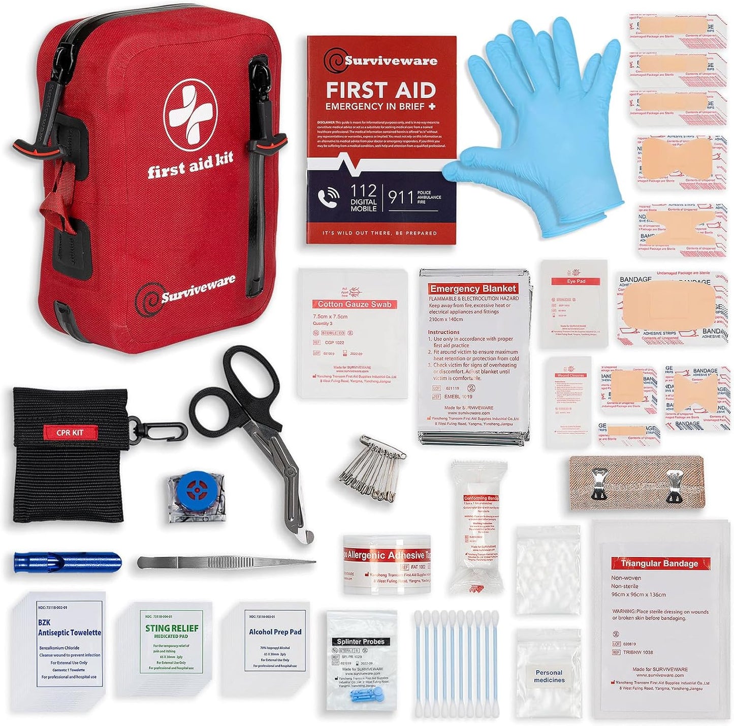 Surviveware 98-Piece Waterproof Premium First Aid & Survival Kit - Comprehensive Emergency Preparedness Gear for Camping, Hiking, Backpacking, and Outdoor Adventures