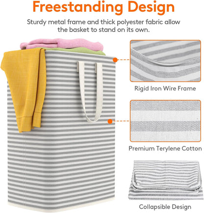 Lifewit Laundry Hamper Large Collapsible Laundry Baskets, Freestanding Waterproof Clothes Hamper with Easy Carry Handles in Laundry Room Bedroom Bathroom College Dorm for Adults, Gray, 2 x 65L