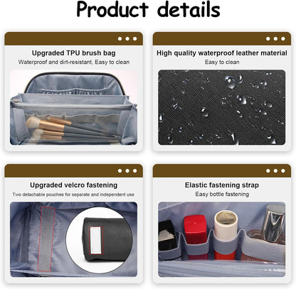 BOYATU Travel Makeup Bag Organizer Cosmetic Bag: 3 Pcs Set Make up Bags for Women with Handle - Waterproof Vegan Leather Toiletry Bags with Comparments (D-03-Black)