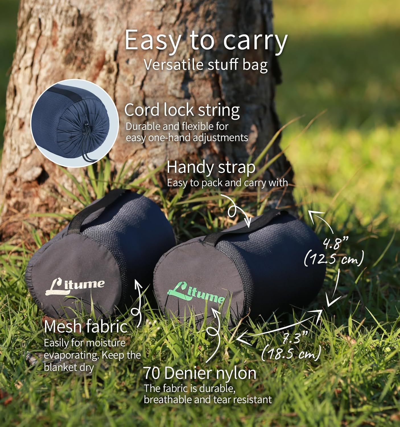 Travel Camping Blanket Lightweight and Breathable, 67 x 48 in Soft Airplane Flight Blanket for Travelers, Foldable Sheet with Stuff Sack for Train, Camp, backapcking, Office, Home