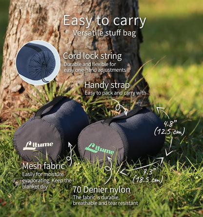 Travel Camping Blanket Lightweight and Breathable, 67 x 48 in Soft Airplane Flight Blanket for Travelers, Foldable Sheet with Stuff Sack for Train, Camp, backapcking, Office, Home