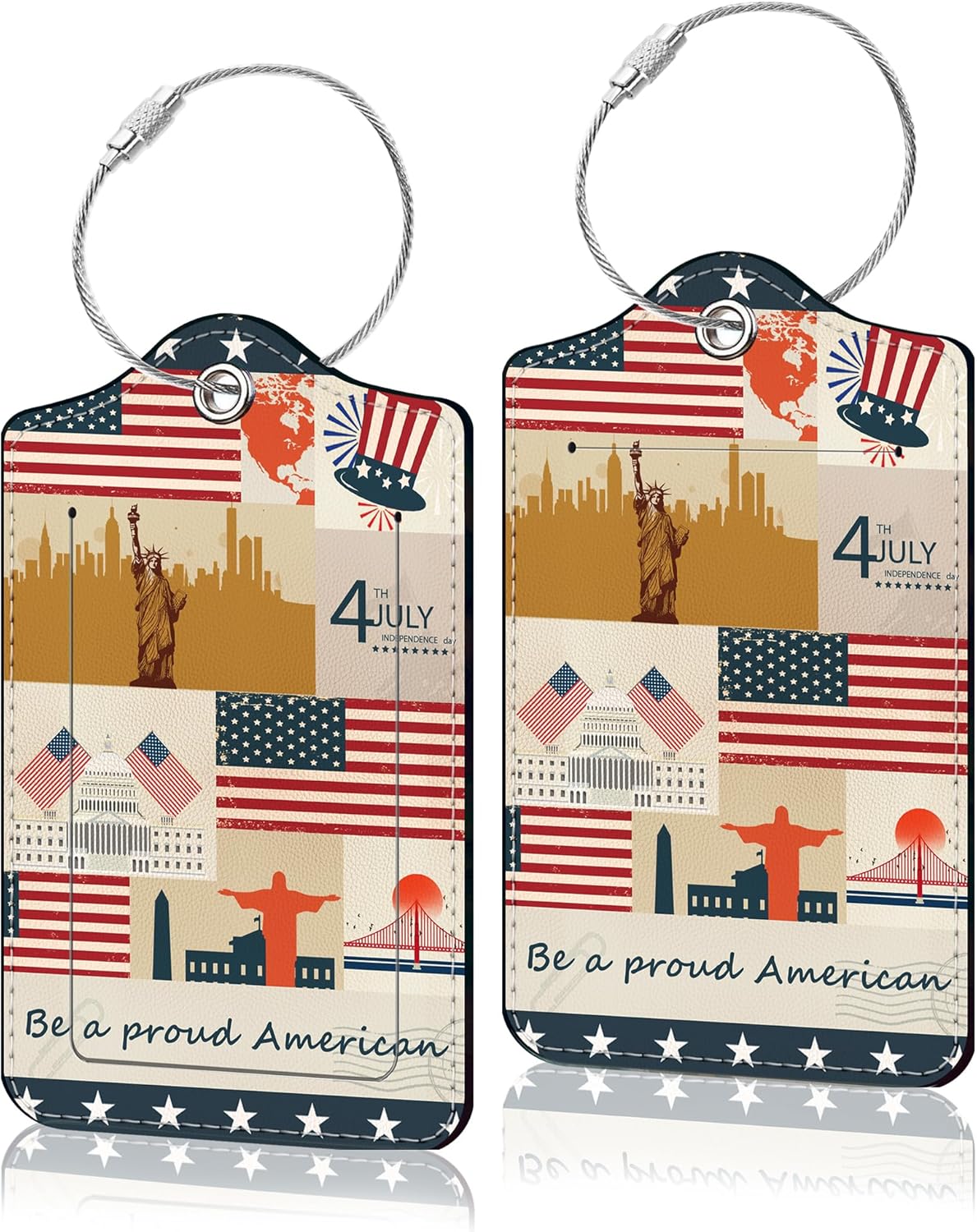 2 Pack Luggage Tag for Suitcase, Cute Unique Leather Suitcase Tags Identifiers with Privacy Name Address Labels & Durable Steel Loop for Women Men Travel