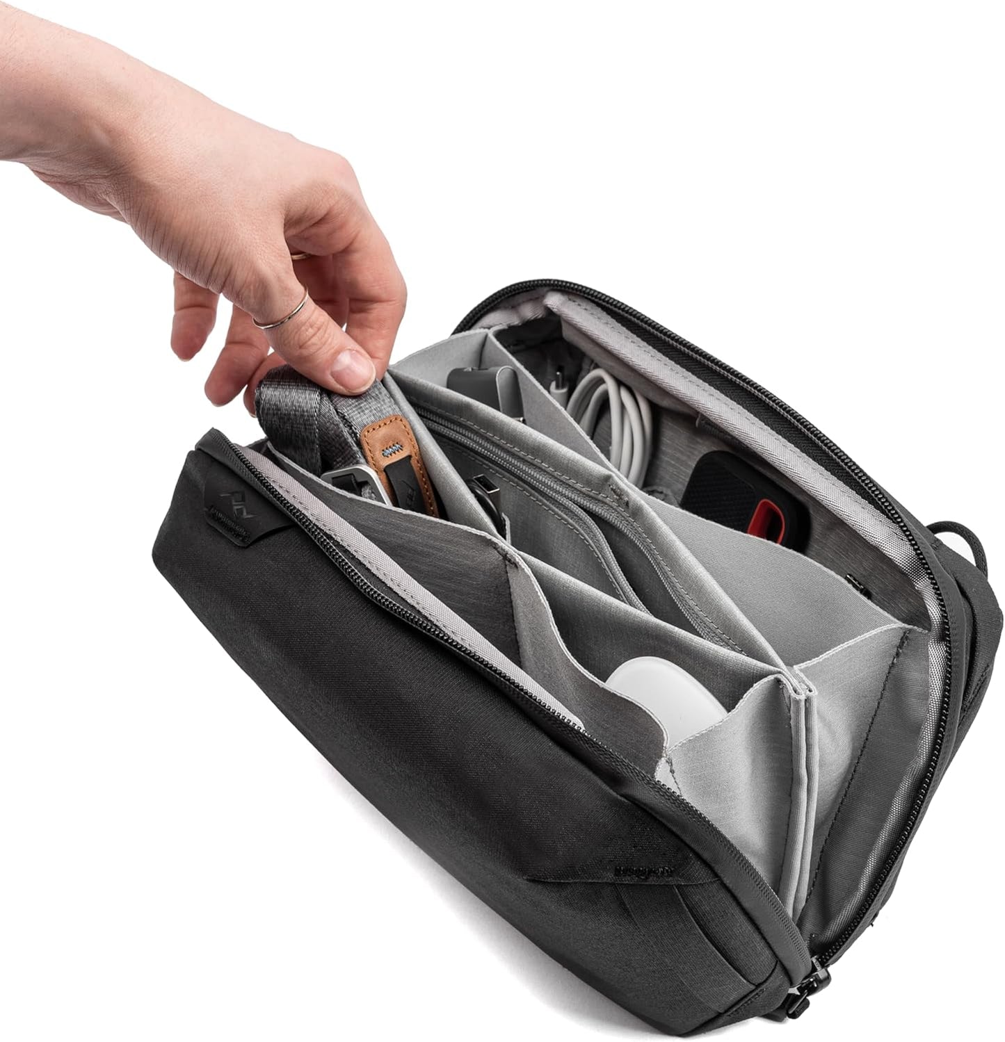 Peak Design Tech Pouch, Black, Electronics Organizer for Travel or Everyday Carry, Origami-Style Storage, Cable Pass-Through, Weatherproof Recycled Nylon, Gear Carry Bag for Men and Women