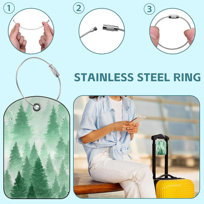 Foggy Forest Luggage Tag for Suitcase Set of 2 PU Leather Cute Luggage Tags with Stainless Metal Loop ID Label Privacy Flap Suitcase Tags for Women and Men Travel