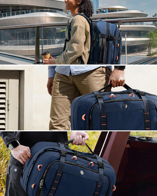 Tolaccea Travel Laptop Backpack, TSA Flight Approved Carry On Travel Duffel Backpack, Dual Laptop Storage for 17.3" and 15.6" Laptop, Large Luggage Backpack 40-45L Expandable for Men Women (Navy Blue)