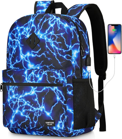 17.3 Inch School Backpack,Lightweight Bookbag Men and Teen Boy Back Pack with USB Charging Port for High School College
