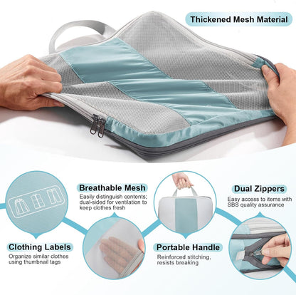 10 Set Compression Packing Cubes for Travel Essentials,Compressible Expandable Packing Cubes for Suitcase,OlarHike Luggage Organizer Bags for Travel,Handy Helper for Organizing Clothes(Blue Gray)
