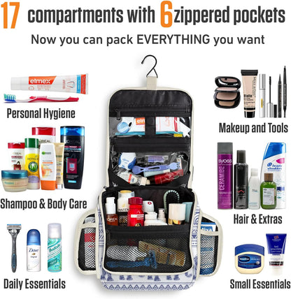 VENTURE 4TH Hanging Travel Toiletry Bag for Women & Men - Travel Organizer with Expandable Compartments & Removable Clear Pouch for Toiletries (Blue Elephant)