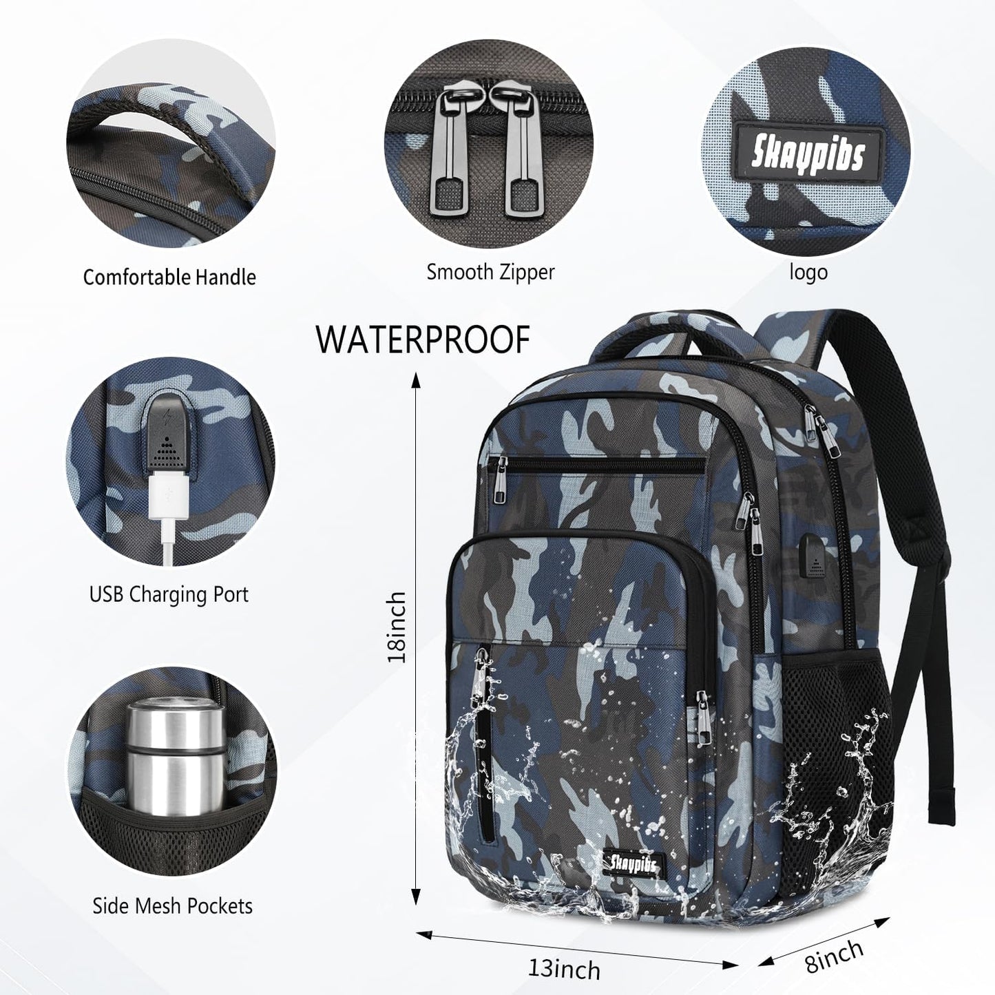 Backpack for Men Women, School Backpack for Boys Girls Teens, 15.6 Inch Laptop Backpacks with USB Port, Water Resistent Book bag, Work College Bookbag, back pack, Mochila para hombre