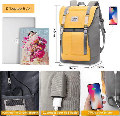 17" Laptop Backpack for Girls & Boys Teens, College Bookbag High School Backpack with USB Charging Port for Women & Men