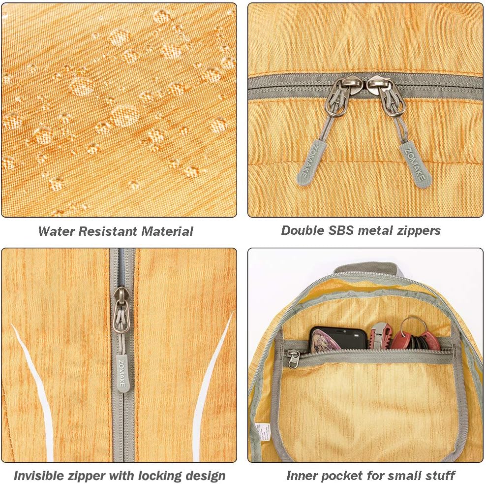 ZOMAKE 25L Ultra Lightweight Packable Backpack, Foldable Hiking Backpacks Water Resistant Small Folding Daypack for Travel(Muddy Yellow)